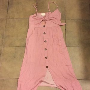 pink and white polla dot sundress with front tie